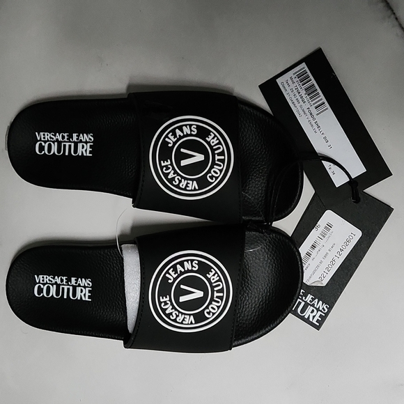 VERSACE Black V-Emblem Sandals Size 36 - Picture 5 of 5